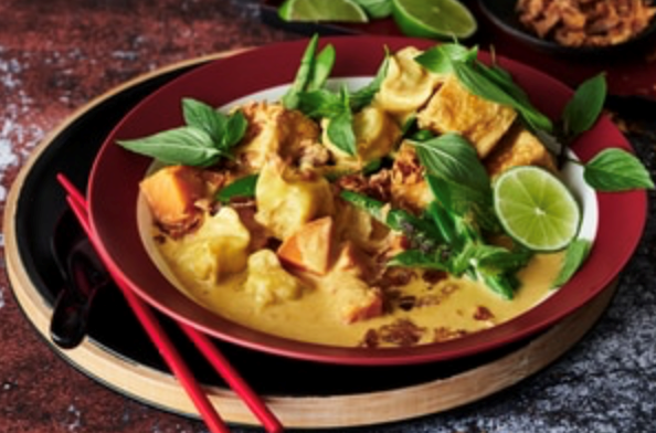 Coconut and sweet potato dumpling soup