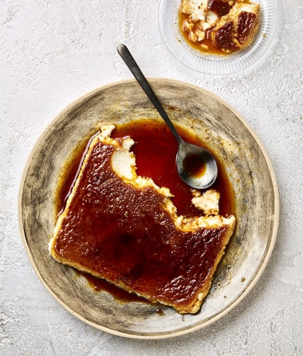Coconut and tofu flan with coffee caramel