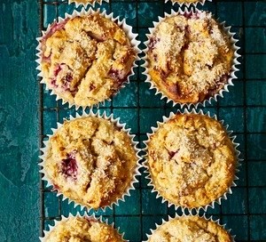 Coconut, banana & raspberry muffins