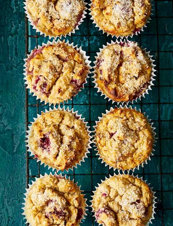 Coconut, banana and raspberry muffins