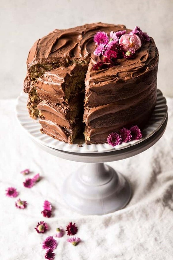 Coconut banana cake with chocolate frosting
