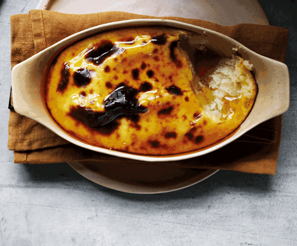 Coconut basbousa and fenugreek custard