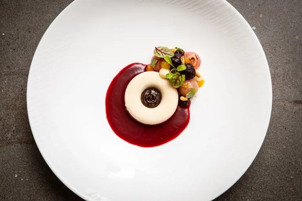 Coconut Bavarois, beetroot, beetroot rasam