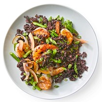 Coconut black rice with shrimp and asparagus