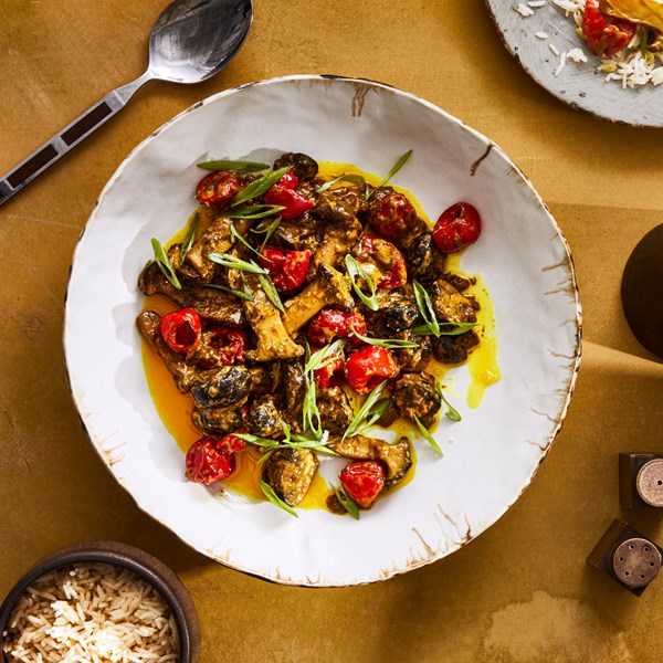 Coconut-braised mushrooms with ginger and scallions