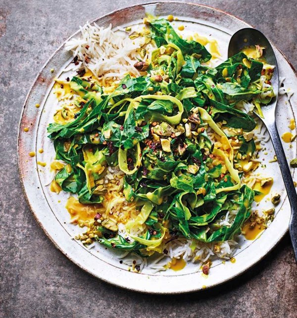 Coconut-braised spring greens [Liam Barker]