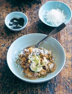 Coconut brown rice pudding with banana and ginger