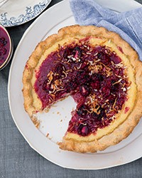 Coconut-buttermilk pie with blackberry caramel