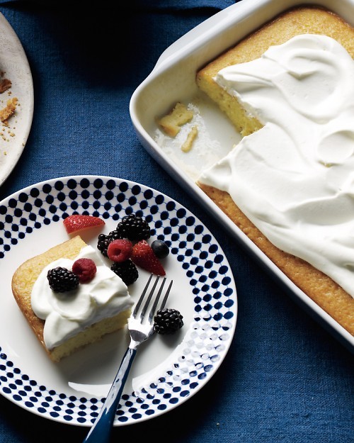 Coconut cake with berries and cream