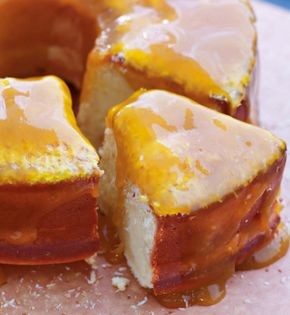 Coconut cake with mango sauce