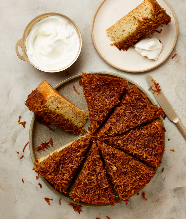 Coconut, caramel and cardamom cake