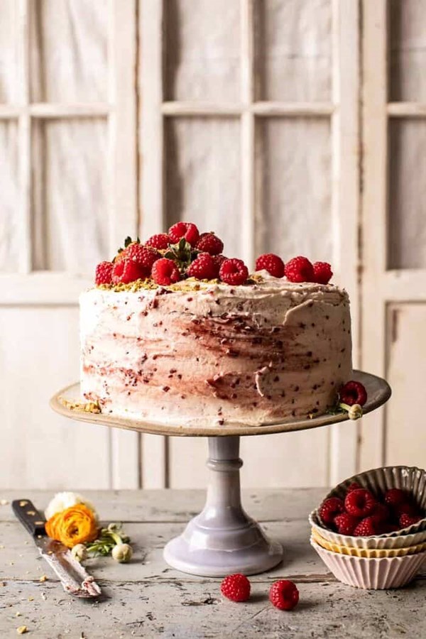 Coconut carrot cake with jammy swirled buttercream