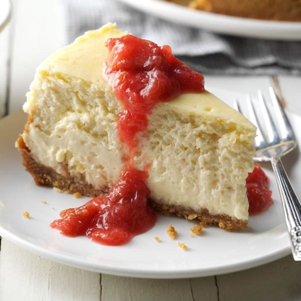 Coconut cheesecake & rhubarb compote