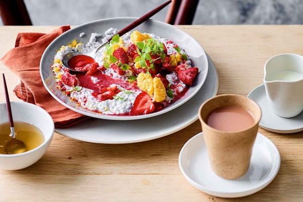 Coconut chia with strawberry gum syrup [Paul Bongiovanni]