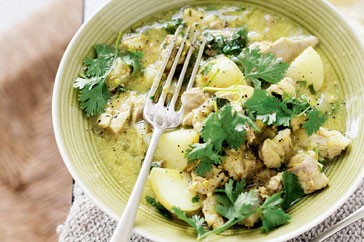 Coconut chicken curry with coriander pesto