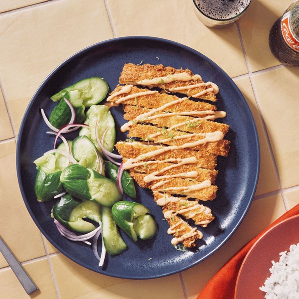 Coconut chicken katsu with smashed cucumbers