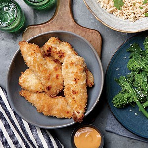 Coconut chicken strips and basmati rice