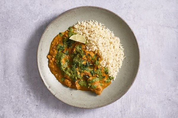 Coconut chickpea curry with fluffy basmati rice