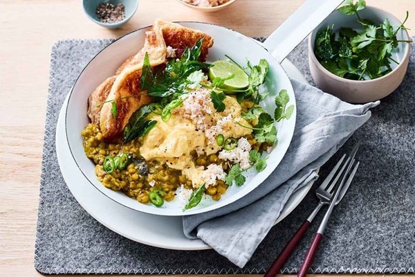 Coconut-chilli eggs with dhal [Emma Knowles]