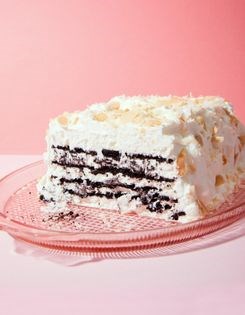 Coconut-chocolate icebox cake with toasted almonds