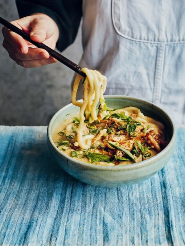 Coconut crab udon soup