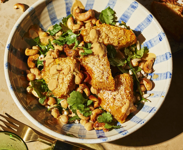 Coconut-crusted pumpkin and chickpea salad