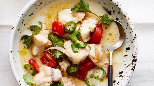 Coconut-curry monkfish soup