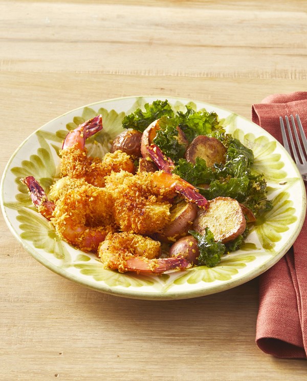 Coconut curry shrimp with potatoes and kale