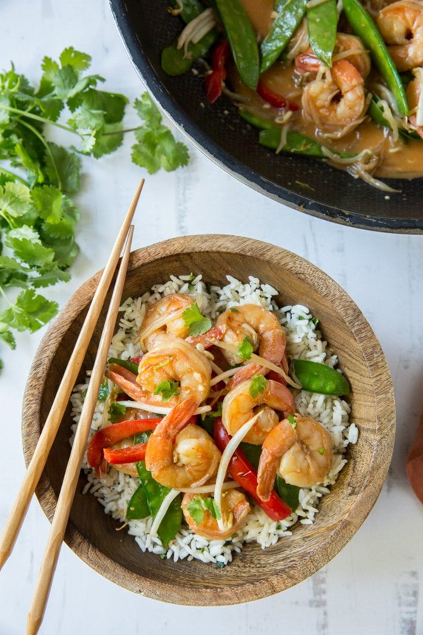 Coconut curry stir fried shrimp