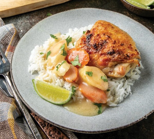 Coconut-curry veggies and chicken thighs