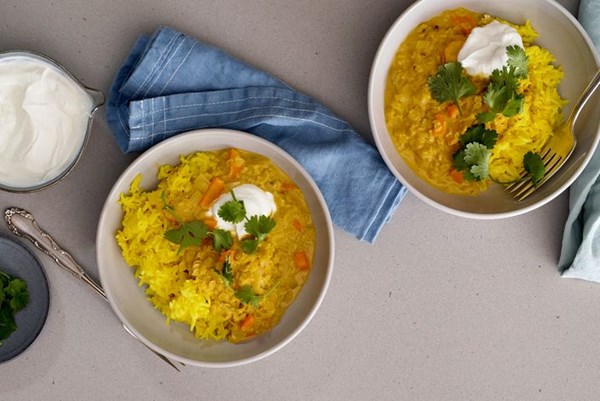Coconut dal with turmeric rice 