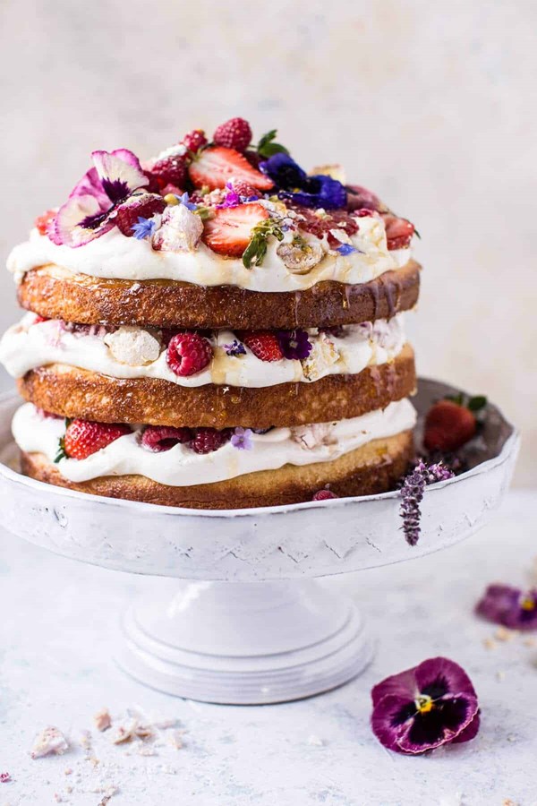 Coconut Eton mess cake with whipped ricotta cream