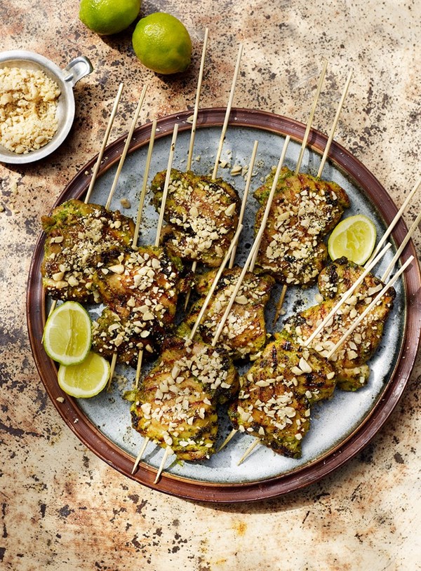 Coconut grilled chicken thighs with crushed peanuts