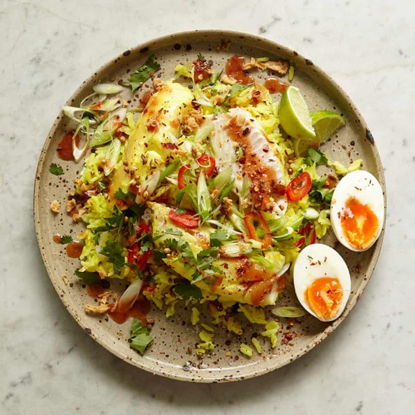 Coconut haddock, jasmine rice and tamarind sauce