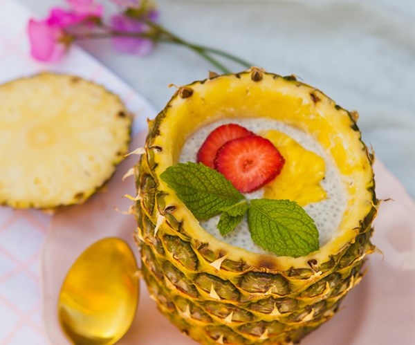 Coconut, honey & chia pineapple pudding