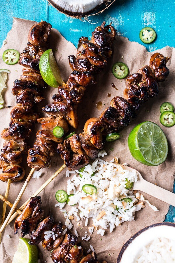 Coconut honey lime Filipino chicken adobo skewers