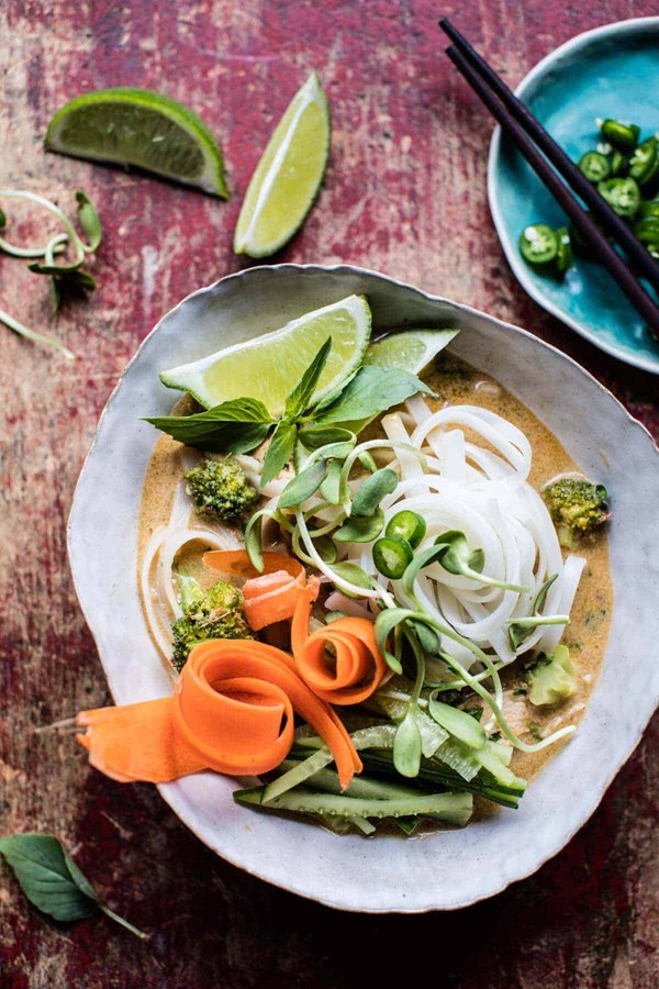 Coconut lime chicken curry with rice noodles