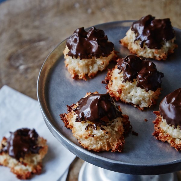 Coconut macaroons dipped in chocolate