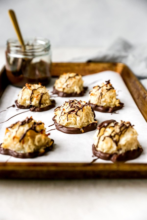 Coconut macaroons dipped in chocolate
