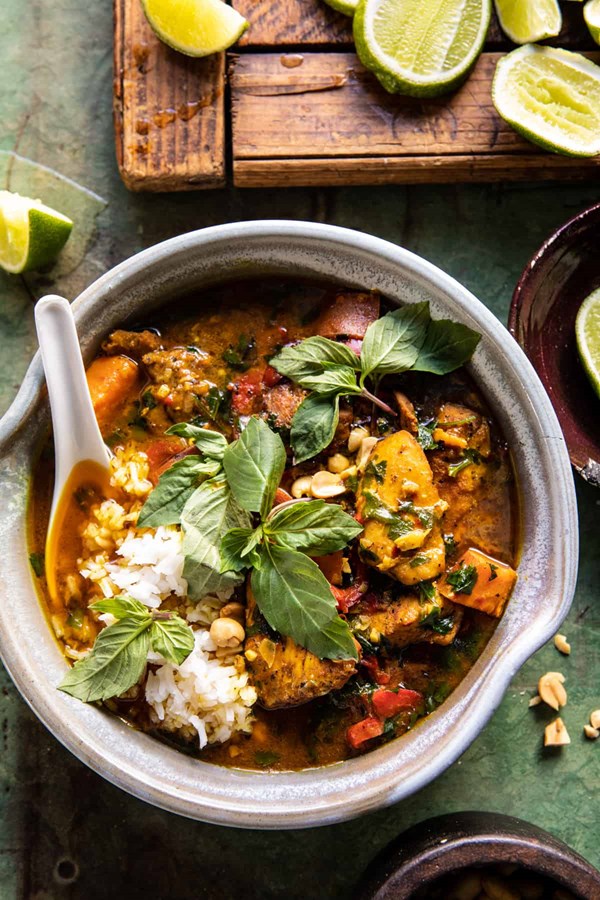 Coconut milk braised black pepper chicken with sweet potatoes