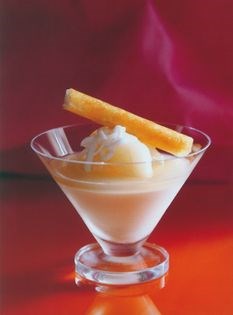 Coconut mousse and lychees