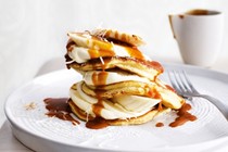 Coconut pancakes with banana and creme fraiche