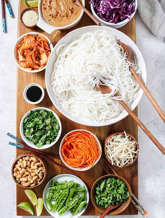 Coconut peanut noodle bowls board