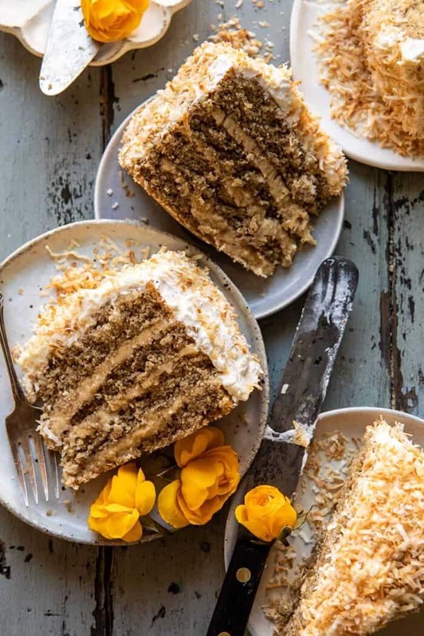 Coconut pecan caramel butter cake