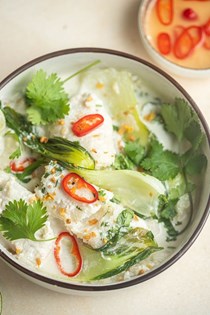 Coconut poached cod with ginger and lime