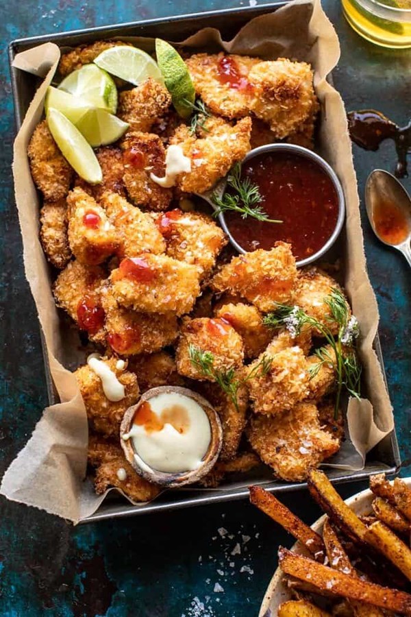 Coconut popcorn chicken with sweet Thai chili lime sauce