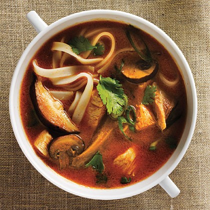 Coconut red curry hot pot with braised chicken and mushrooms