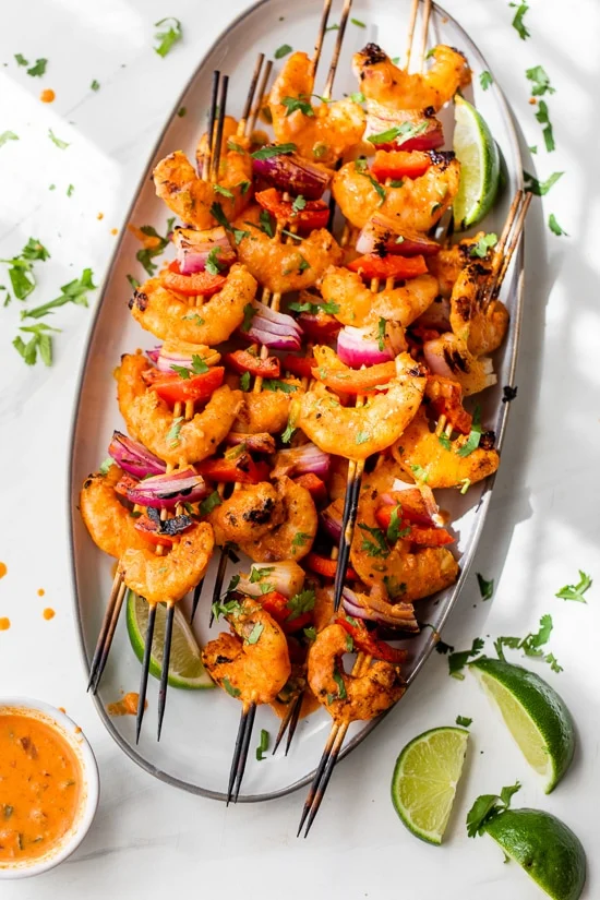 Coconut red curry shrimp skewers