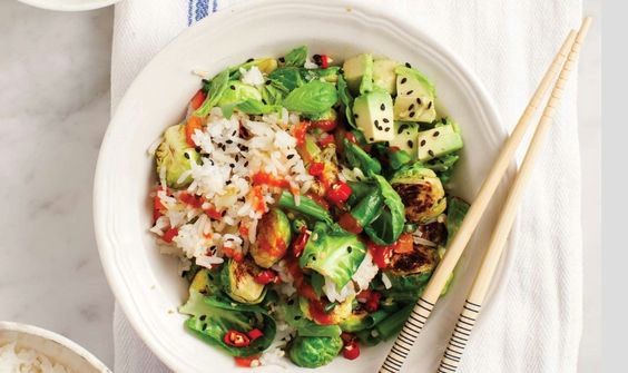 Coconut rice with Brussels sprouts