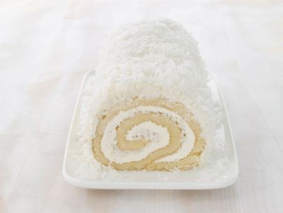 Coconut roulade with rum buttercream
